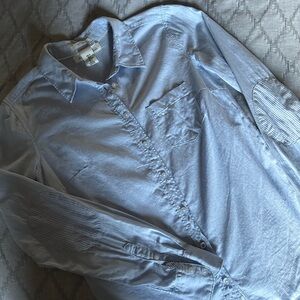 Women’s LOGG by H&M Light Blue Button-Up Shirt with cute striped Elbow Patches.